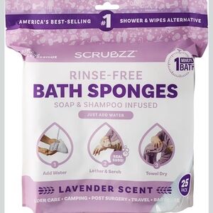 Scrubzz Lavender Scent Rinse-Free Bath Sponges - 25 Pack
